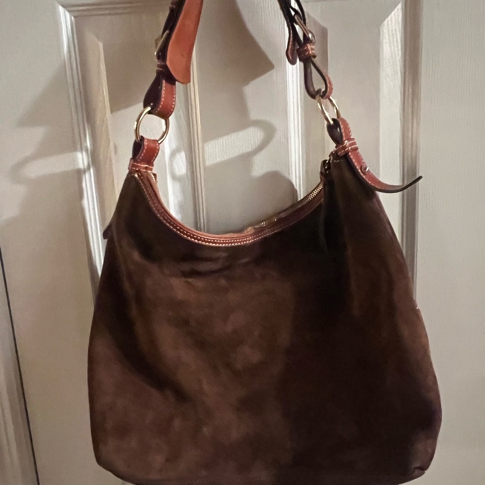 Dooney & Bourke Chocolate Brown Suede Hobo Bag - Picture 2 of 5